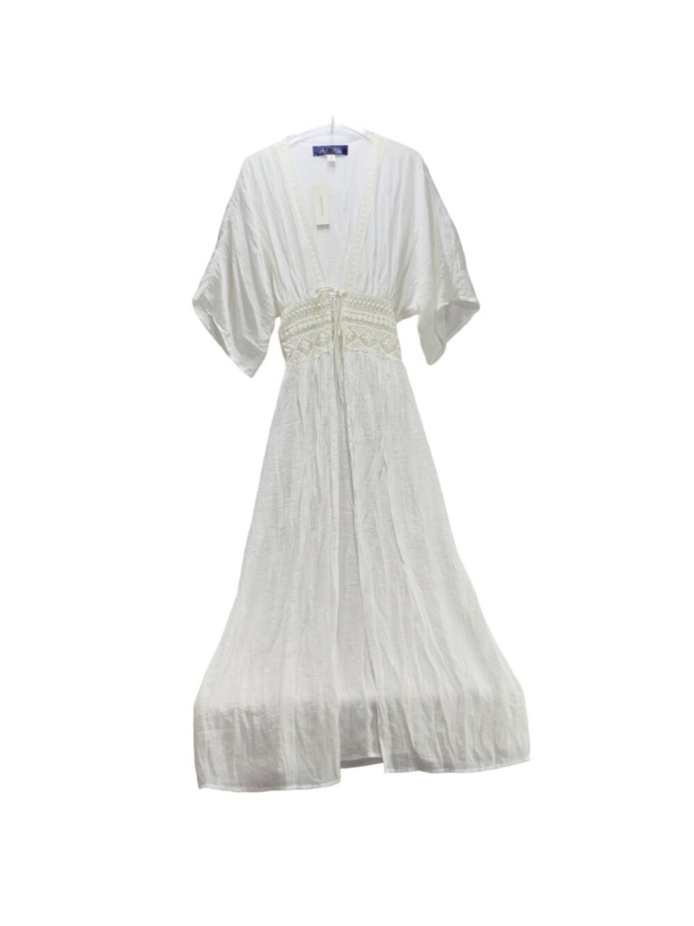 Blue Rain White Crochet Maxi Kimono Cardigan XS Francescas - Picture 10 of 11